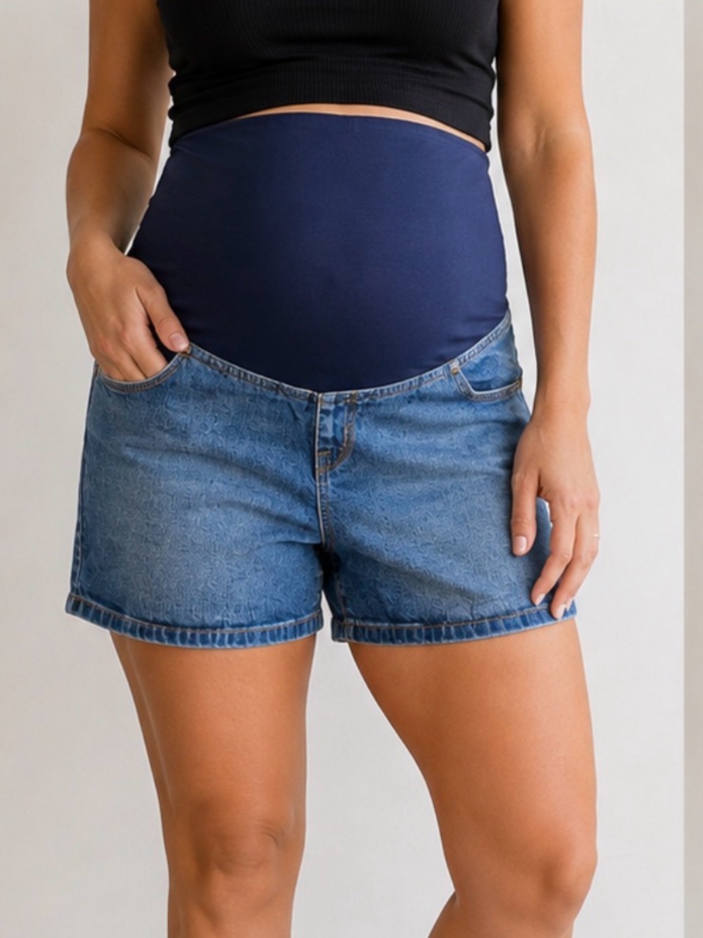 Ingrid & Isabel Isabel Maternity Denim Shorts Size 12 Midi Short Full Panel